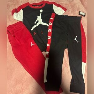 Jordan Kids Red and Black Sweatpants Set